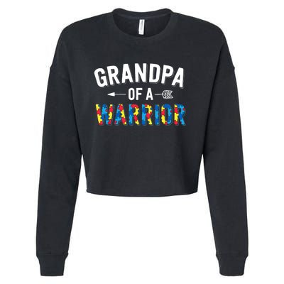 Family Grandpa Of A Warrior Autism Awareness Cropped Pullover Crew