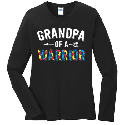 Family Grandpa Of A Warrior Autism Awareness Ladies Long Sleeve Shirt