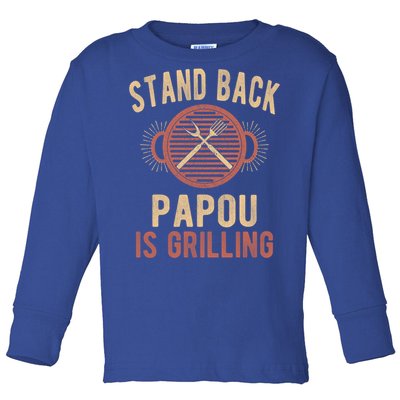 Funny Grilling Papou Bbq Papou Grandpa Cool Gift Toddler Long Sleeve Shirt