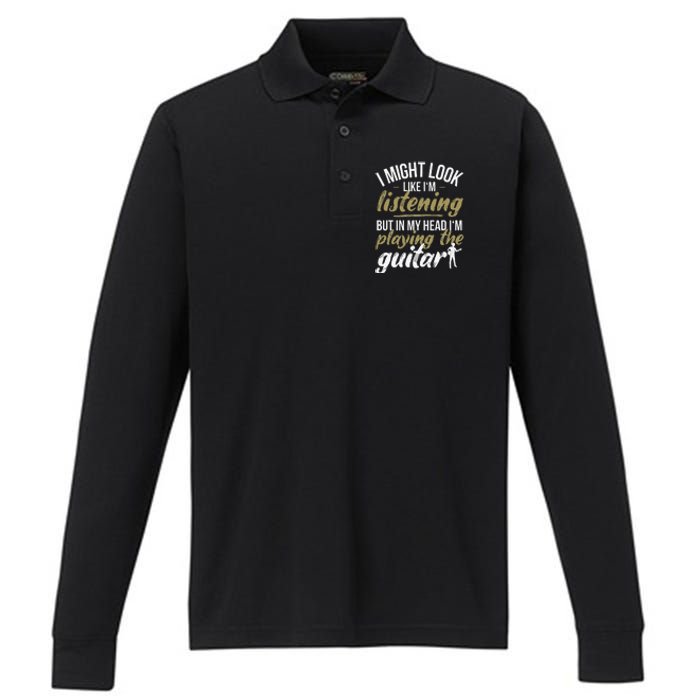 Funny Guitar Player Saying Guitarist I Playing The Guitar Performance Long Sleeve Polo