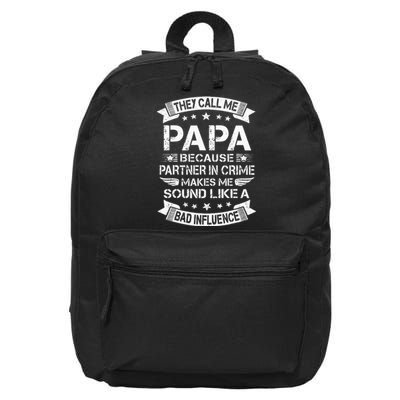 Funny Grandpa Papa Partner In Crime Dad Fathers Day 16 in Basic Backpack