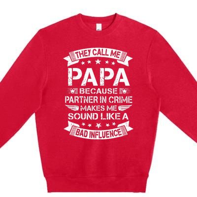 Funny Grandpa Papa Partner In Crime Dad Fathers Day Premium Crewneck Sweatshirt