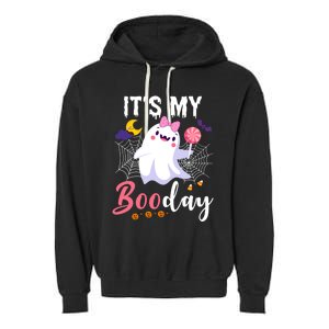 Funny Ghost Pink Bow Its My Boo Day Cute Birthday Halloween Cute Gift Garment-Dyed Fleece Hoodie