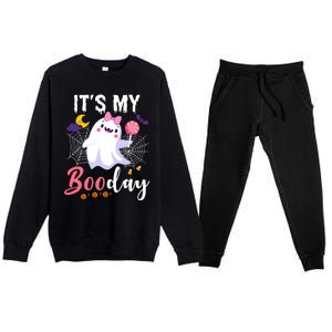 Funny Ghost Pink Bow Its My Boo Day Cute Birthday Halloween Cute Gift Premium Crewneck Sweatsuit Set