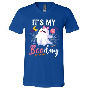 Funny Ghost Pink Bow Its My Boo Day Cute Birthday Halloween Cute Gift V-Neck T-Shirt