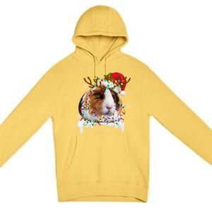 Funny Guinea Pig Reindeer Christmas Tree Light Guinea Pig Swea Premium Pullover Hoodie