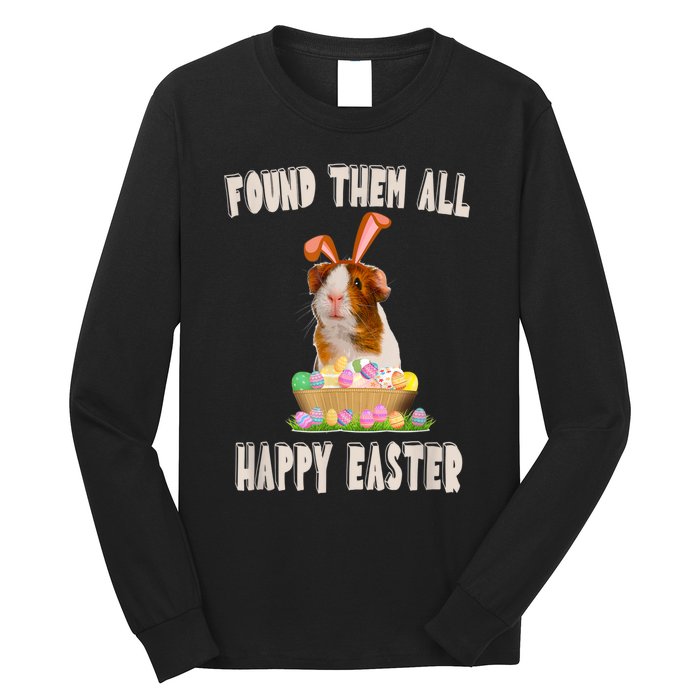 Funny Guinea Pig With Cute Bunny Ears Easter Day Eggs Basket Long Sleeve Shirt