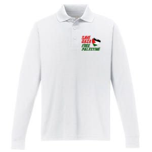 Free Gaza Palestine Flag Proud Palestine Save Gaza Performance Long Sleeve Polo