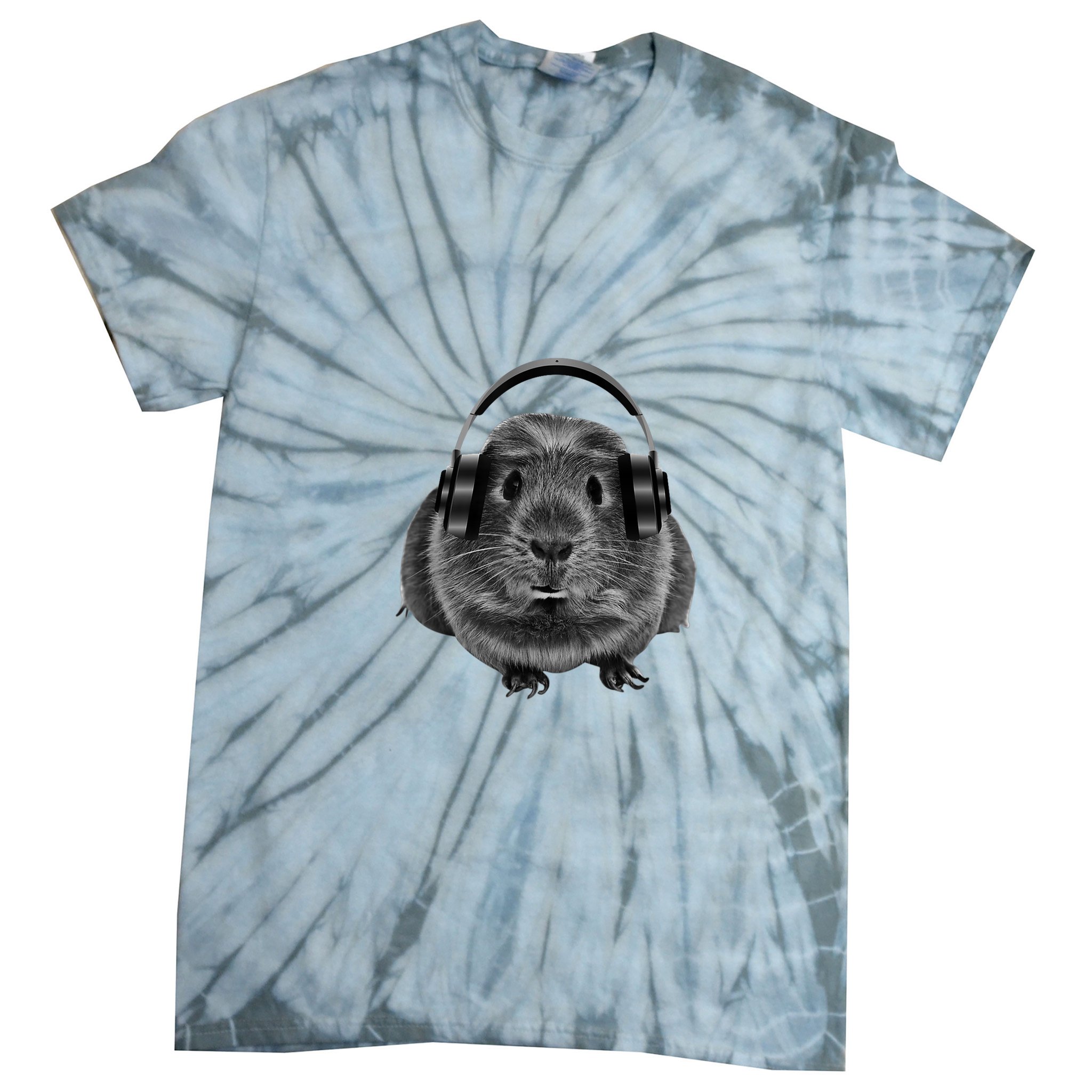 Funny Guinea Pig Graphic Tees Guinea Pig Headphones Tie-Dye T-Shirt