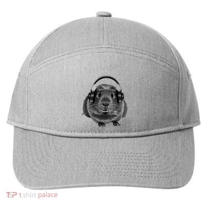 Funny Guinea Pig Graphic Tees Guinea Pig Headphones 7-Panel Snapback Hat