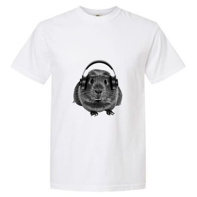 Funny Guinea Pig Graphic Tees Guinea Pig Headphones Garment-Dyed Heavyweight T-Shirt