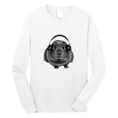 Funny Guinea Pig Graphic Tees Guinea Pig Headphones Long Sleeve Shirt