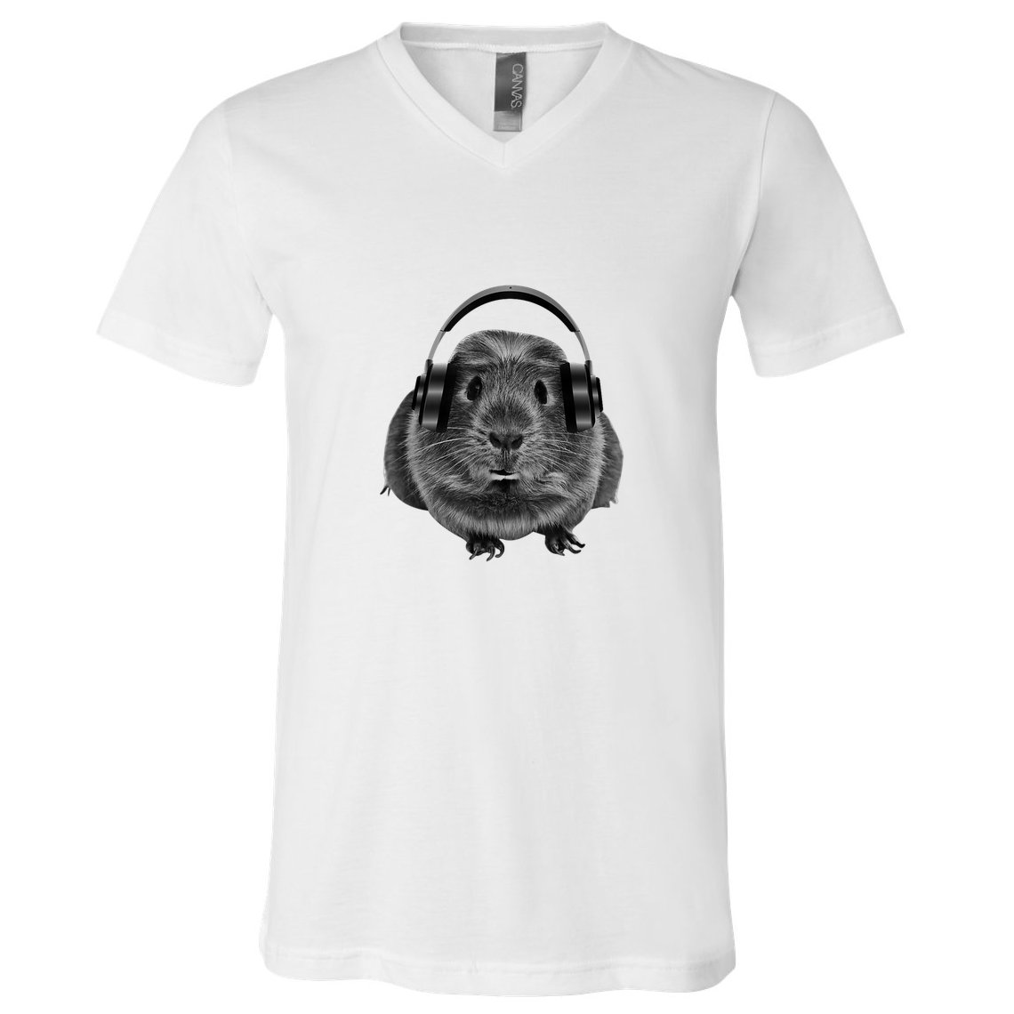 Funny Guinea Pig Graphic Tees Guinea Pig Headphones V-Neck T-Shirt