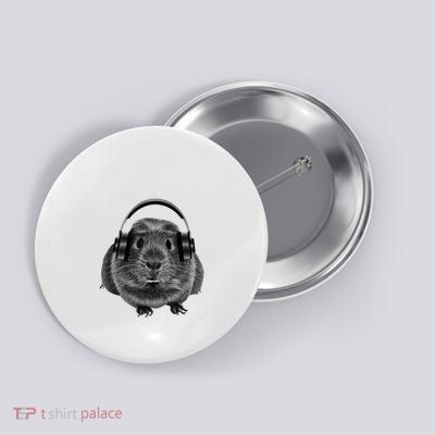 Funny Guinea Pig Graphic Tees Guinea Pig Headphones Button