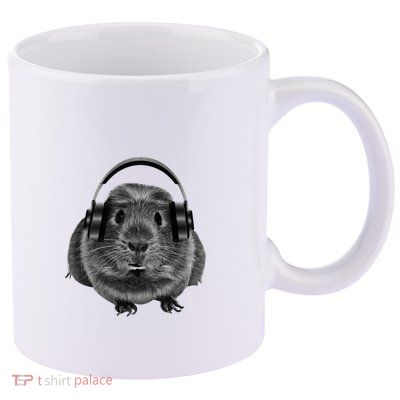 Funny Guinea Pig Graphic Tees Guinea Pig Headphones 11oz C Handle Ceramic Mug