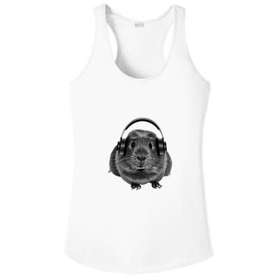 Funny Guinea Pig Graphic Tees Guinea Pig Headphones Ladies PosiCharge Competitor Racerback Tank