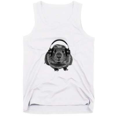 Funny Guinea Pig Graphic Tees Guinea Pig Headphones Tank Top