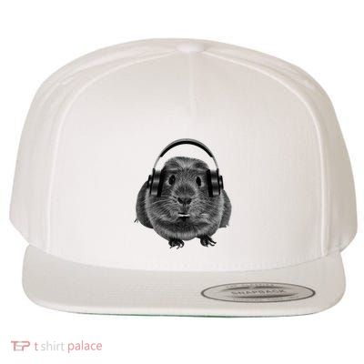 Funny Guinea Pig Graphic Tees Guinea Pig Headphones Wool Snapback Cap