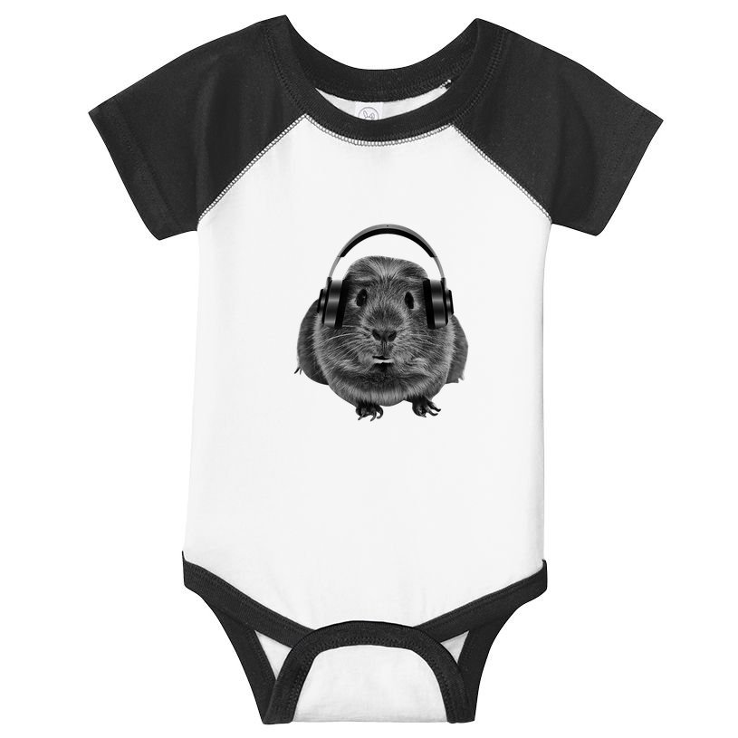 Funny Guinea Pig Graphic Tees Guinea Pig Headphones Infant Baby Jersey Bodysuit
