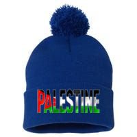 Free Gaza Palestine Flag Proud Palestine Roots Arabic Gift Funny Gift Pom Pom 12in Knit Beanie