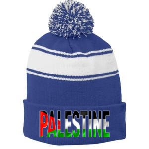 Free Gaza Palestine Flag Proud Palestine Roots Arabic Gift Funny Gift Stripe Pom Pom Beanie