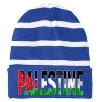 Free Gaza Palestine Flag Proud Palestine Roots Arabic Gift Funny Gift Striped Beanie with Solid Band