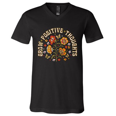 Floral Grow Positive Thoughts Boho Peace Flowers Gardeners V-Neck T-Shirt