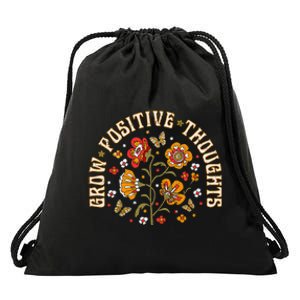 Floral Grow Positive Thoughts Boho Peace Flowers Gardeners Drawstring Bag