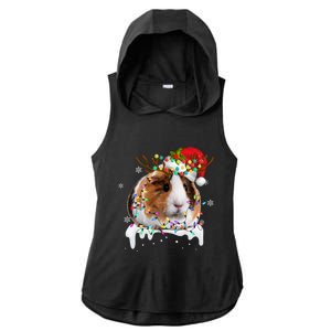 Funny Guinea Pig Reindeer Christmas Tree Light Guinea Pig Ladies PosiCharge Tri-Blend Wicking Draft Hoodie Tank