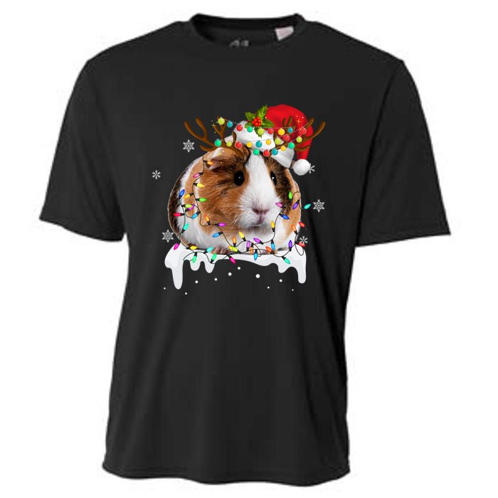 Funny Guinea Pig Reindeer Christmas Tree Light Guinea Pig Cooling Performance Crew T-Shirt