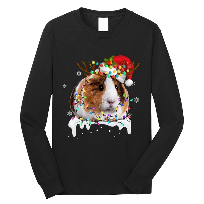 Funny Guinea Pig Reindeer Christmas Tree Light Guinea Pig Long Sleeve Shirt