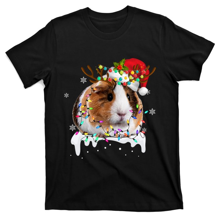 Funny Guinea Pig Reindeer Christmas Tree Light Guinea Pig T-Shirt