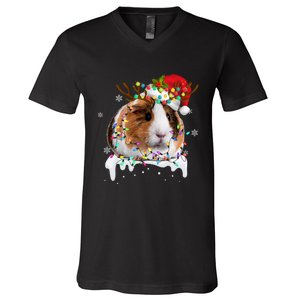 Funny Guinea Pig Reindeer Christmas Tree Light Guinea Pig V-Neck T-Shirt