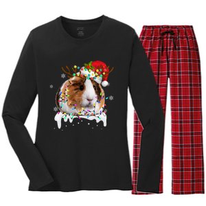 Funny Guinea Pig Reindeer Christmas Tree Light Guinea Pig Women's Long Sleeve Flannel Pajama Set 