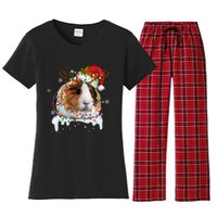 Funny Guinea Pig Reindeer Christmas Tree Light Guinea Pig Women's Flannel Pajama Set