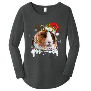 Funny Guinea Pig Reindeer Christmas Tree Light Guinea Pig Women's Perfect Tri Tunic Long Sleeve Shirt