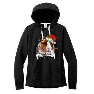 Funny Guinea Pig Reindeer Christmas Tree Light Guinea Pig Women's Fleece Hoodie