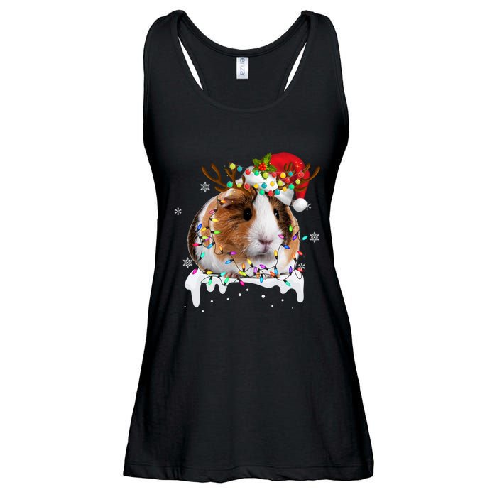 Funny Guinea Pig Reindeer Christmas Tree Light Guinea Pig Ladies Essential Flowy Tank