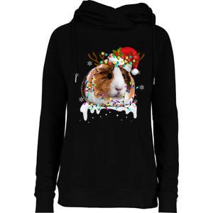 Funny Guinea Pig Reindeer Christmas Tree Light Guinea Pig Womens Funnel Neck Pullover Hood