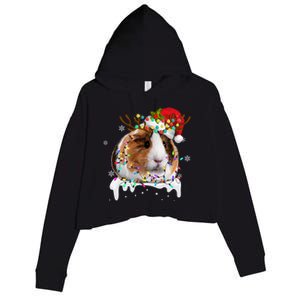 Funny Guinea Pig Reindeer Christmas Tree Light Guinea Pig Crop Fleece Hoodie