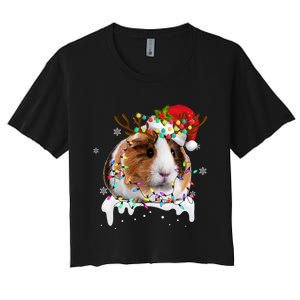 Funny Guinea Pig Reindeer Christmas Tree Light Guinea Pig Women's Crop Top Tee