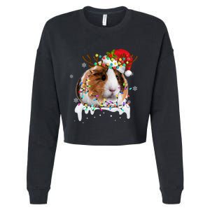 Funny Guinea Pig Reindeer Christmas Tree Light Guinea Pig Cropped Pullover Crew