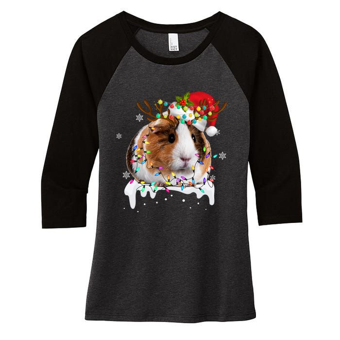 Funny Guinea Pig Reindeer Christmas Tree Light Guinea Pig Women's Tri-Blend 3/4-Sleeve Raglan Shirt