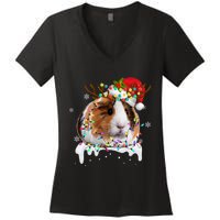 Funny Guinea Pig Reindeer Christmas Tree Light Guinea Pig Women's V-Neck T-Shirt