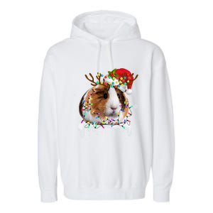 Funny Guinea Pig Reindeer Christmas Tree Light Guinea Pig Garment-Dyed Fleece Hoodie