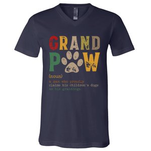 Funny Grand Paw Grandpa Dog Dad Definition Pawpa Fathers Day V-Neck T-Shirt