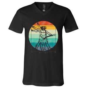 Funny Guitar Player Da Vinci Vitruvian Man Musicians V-Neck T-Shirt