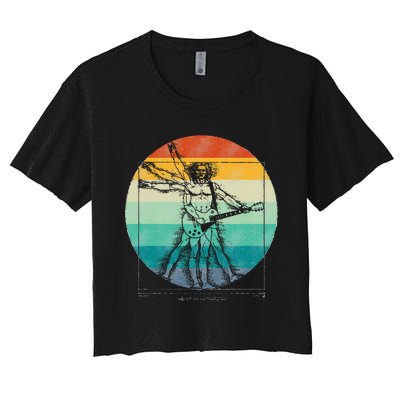 Funny Guitar Player Da Vinci Vitruvian Man Musicians Women's Crop Top Tee