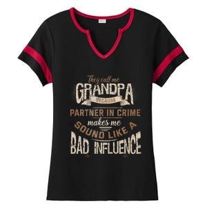 Funny Grandpa Partner In Crime Phrase Granddad Humor Ladies Halftime Notch Neck Tee