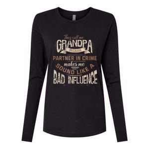 Funny Grandpa Partner In Crime Phrase Granddad Humor Womens Cotton Relaxed Long Sleeve T-Shirt